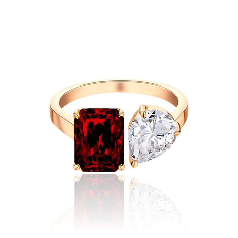Nova Toi & Moi Ring – Deep Red Garnet