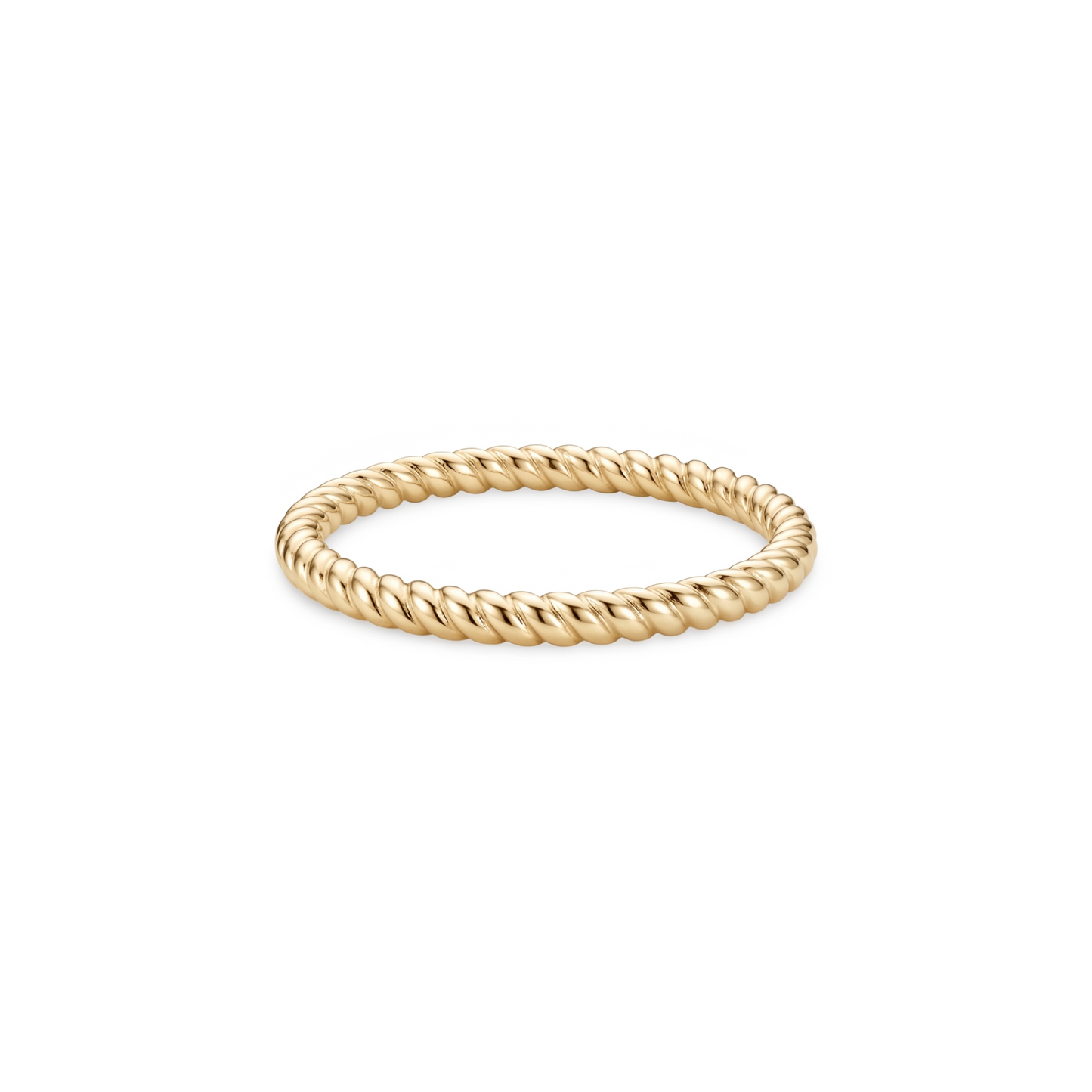 Gold ring with a twisted rope design on a white background