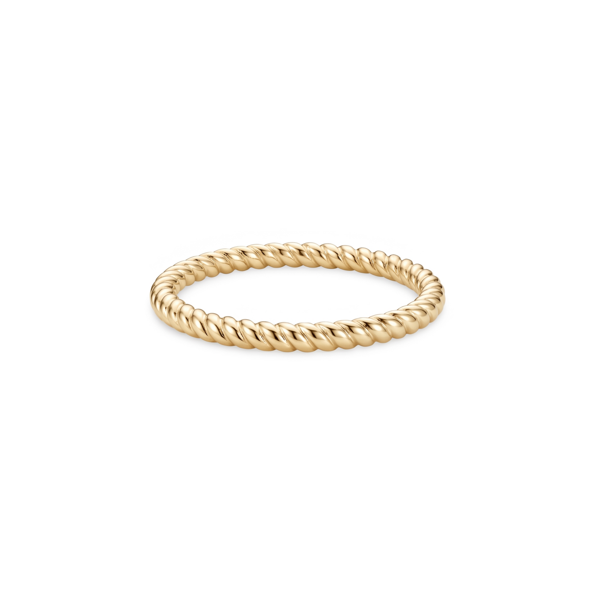 Gold ring with a twisted rope design on a white background