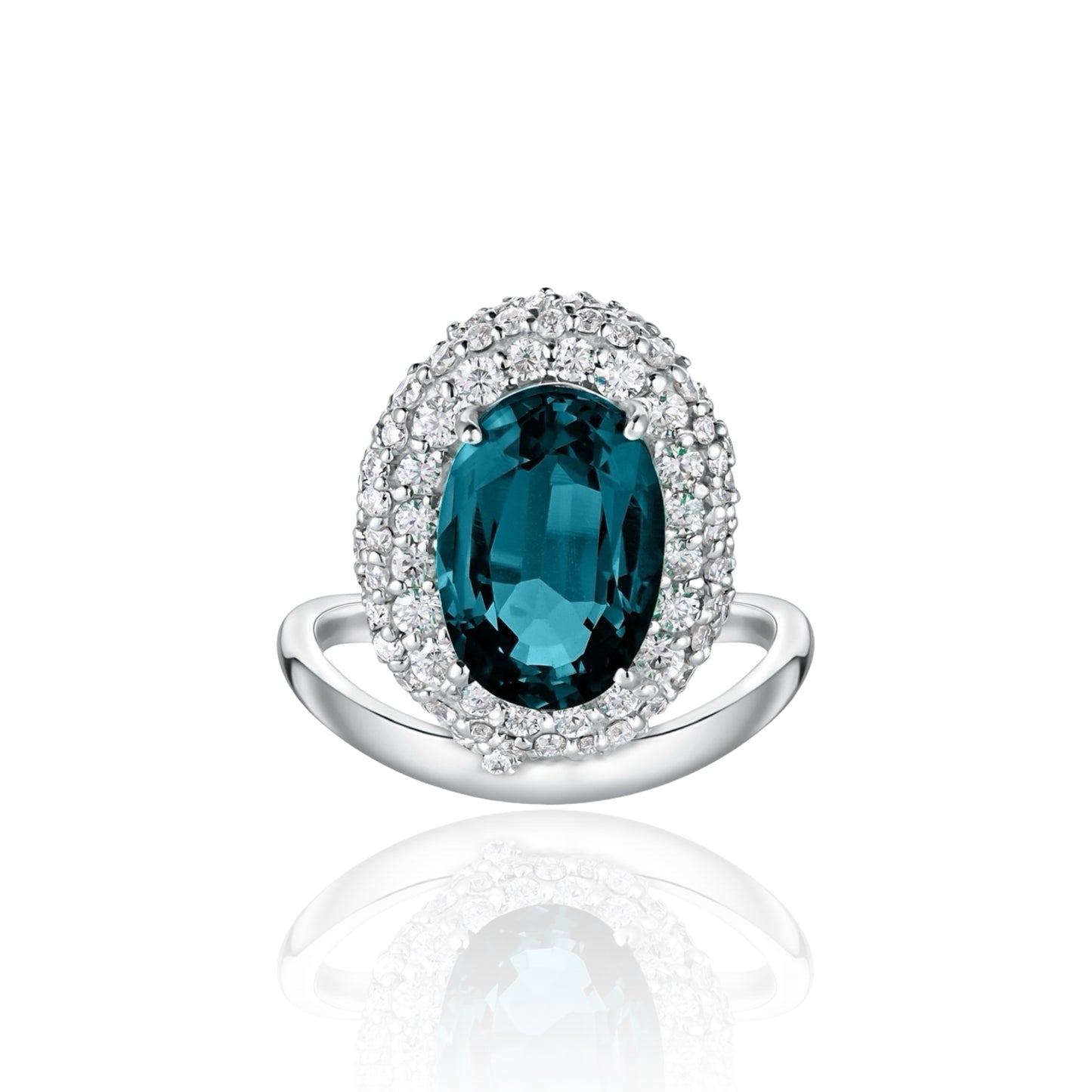 Velara Crest Ring – Teal Blue Spinel