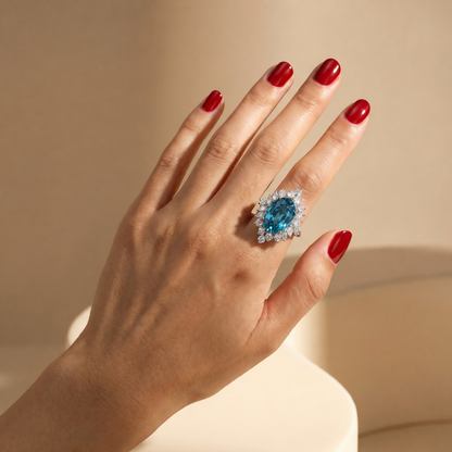 Velara Crown Ring – Teal Blue Spinel