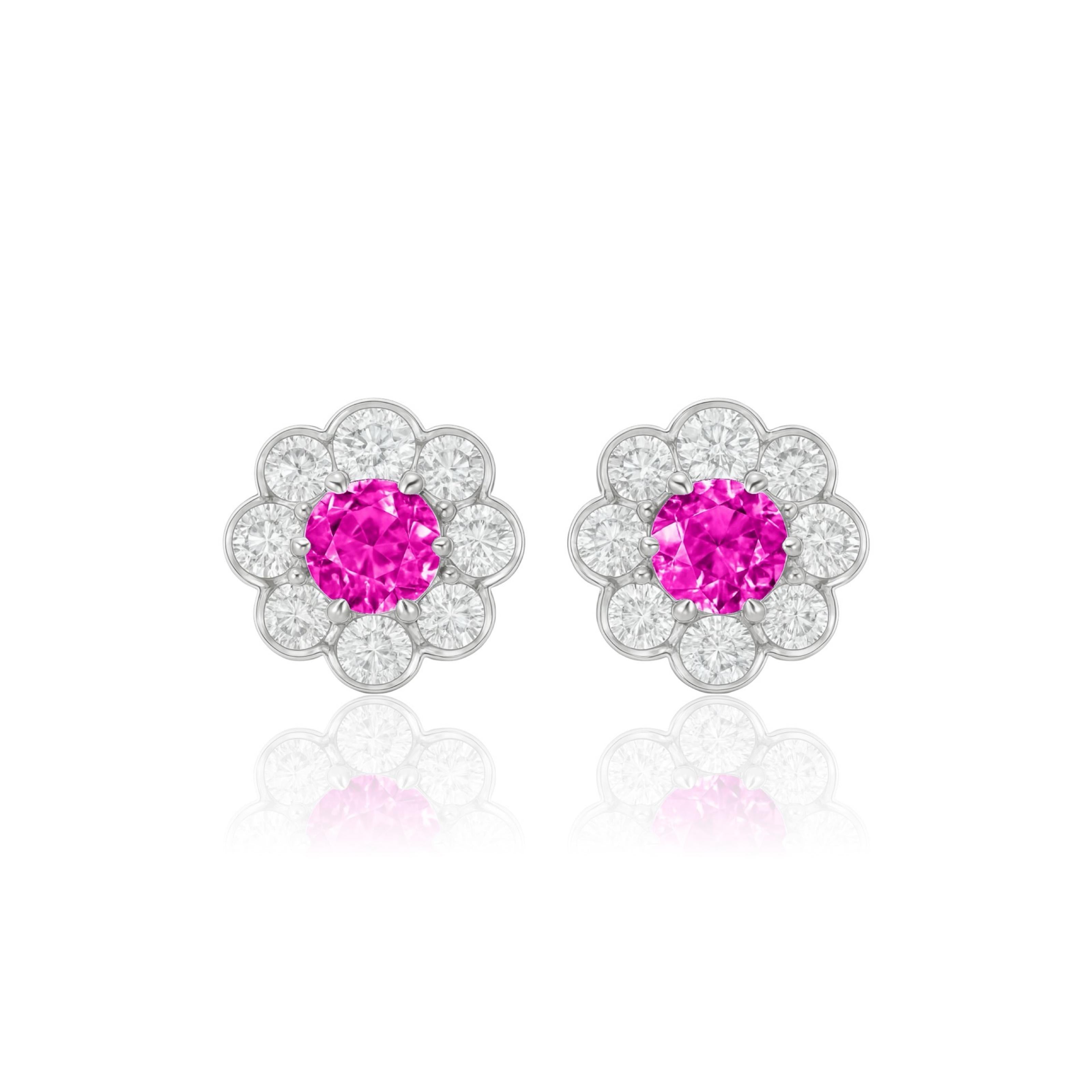 Juno Daisy Stud Earrings – Vivid Pink Sapphire