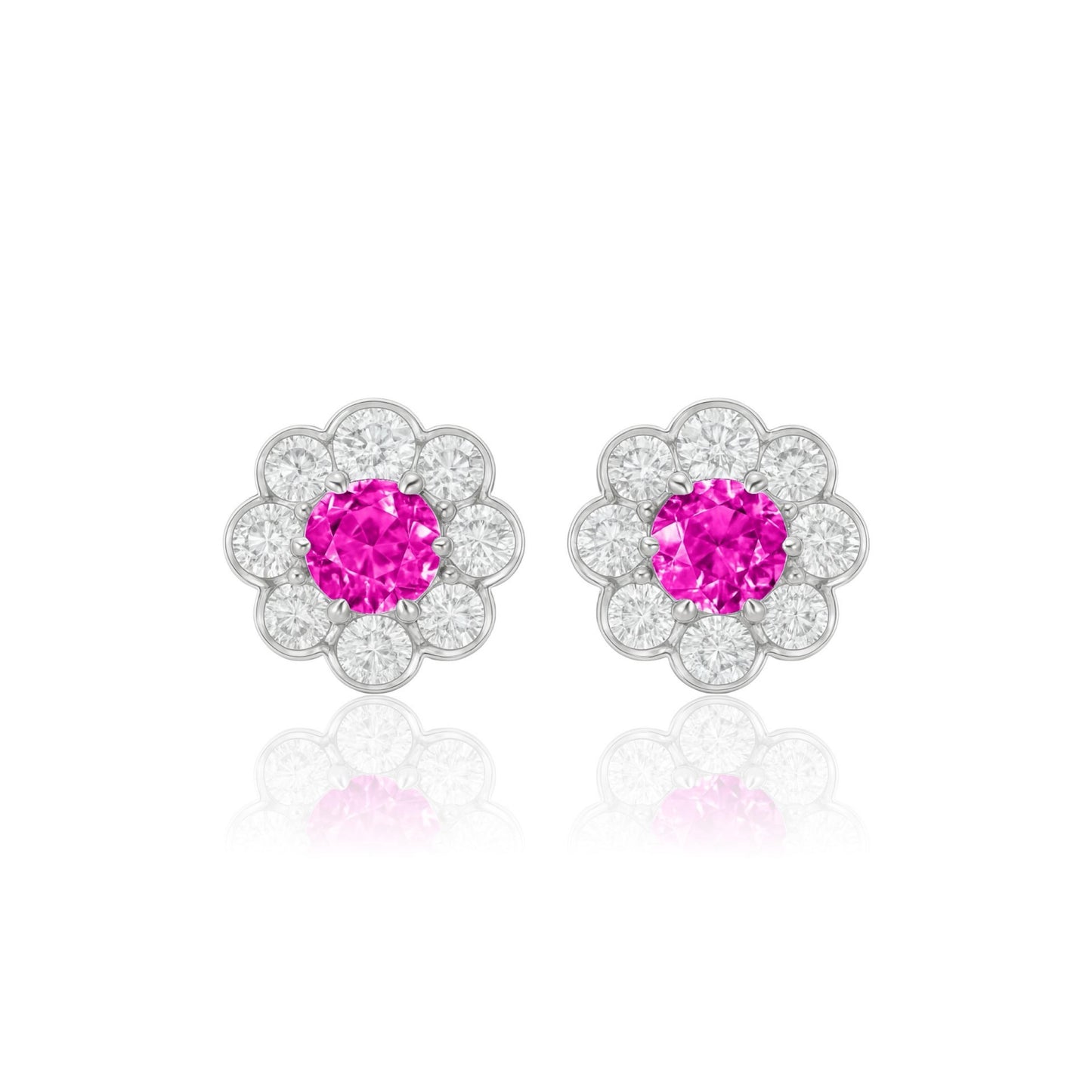 Juno Daisy Stud Earrings – Vivid Pink Sapphire