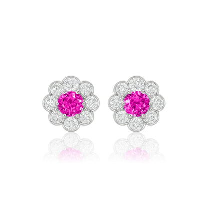 Juno Daisy Stud Earrings – Vivid Pink Sapphire