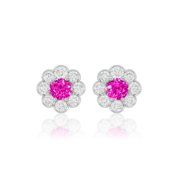 Juno Daisy Stud Earrings – Vivid Pink Sapphire