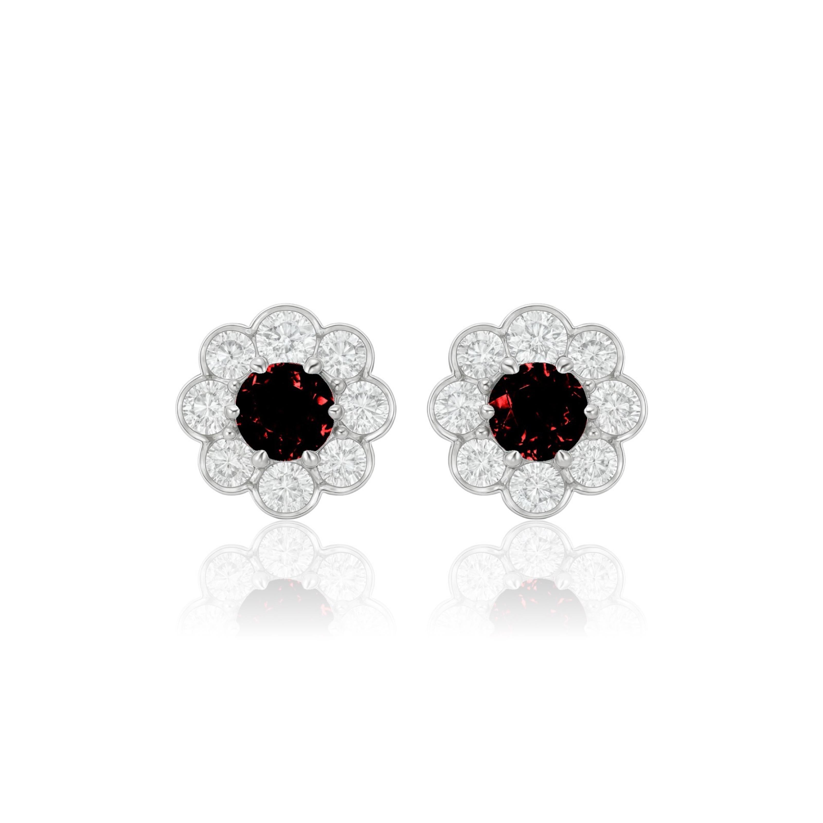 Juno Daisy Stud Earrings – Deep Red Garnet