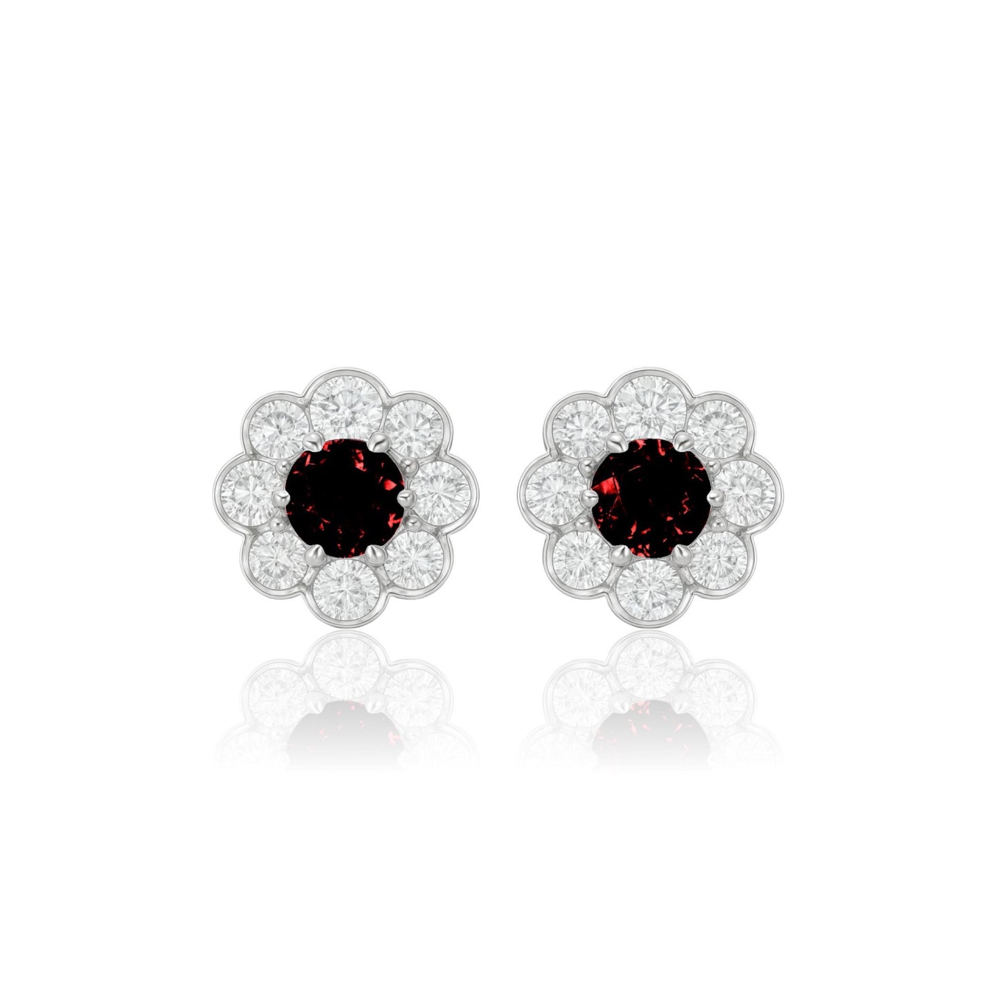Juno Daisy Stud Earrings – Deep Red Garnet