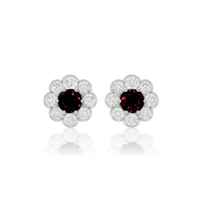 Juno Daisy Stud Earrings – Deep Red Garnet