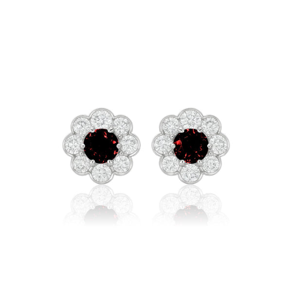 Juno Daisy Stud Earrings – Deep Red Garnet