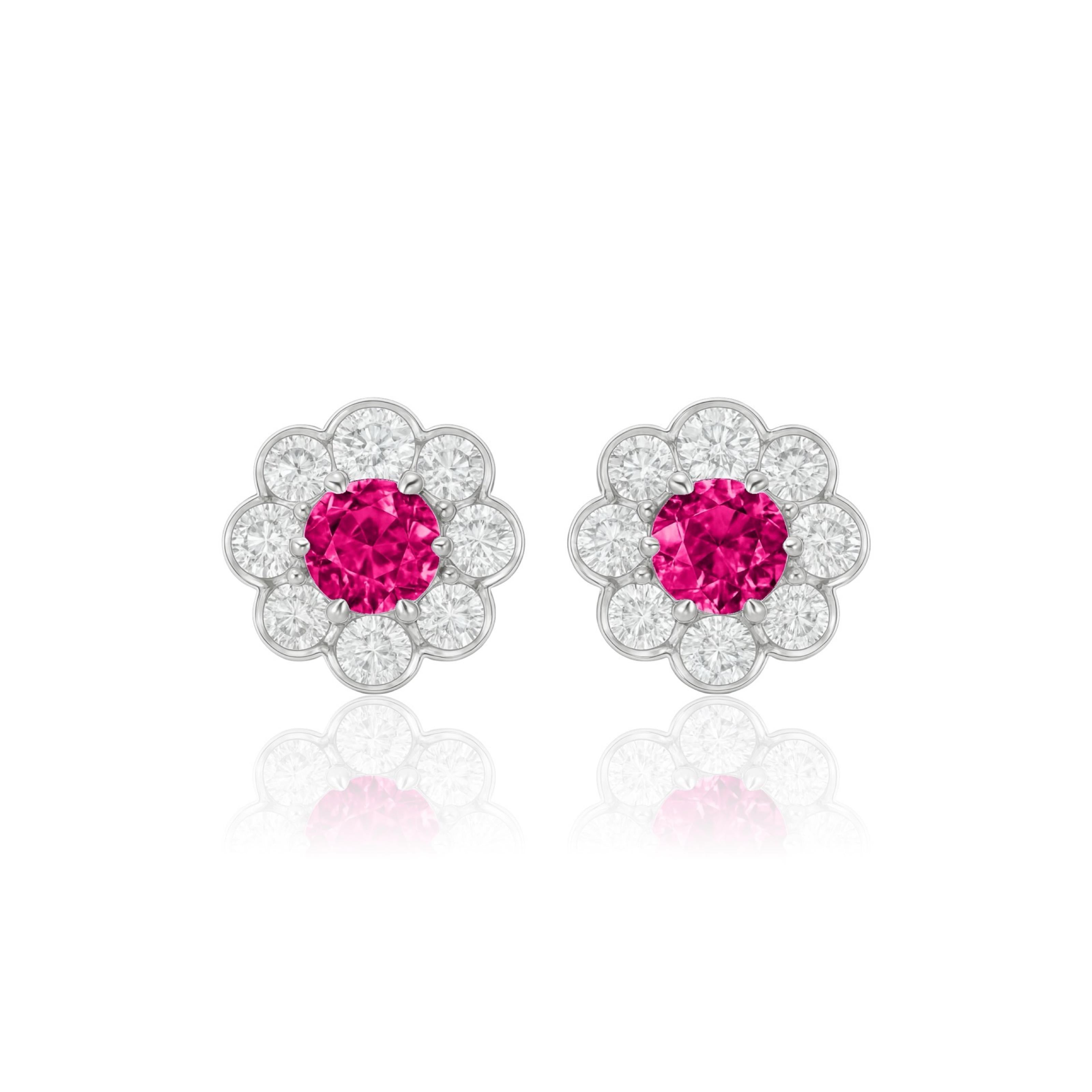 Juno Daisy Stud Earrings – Red Ruby