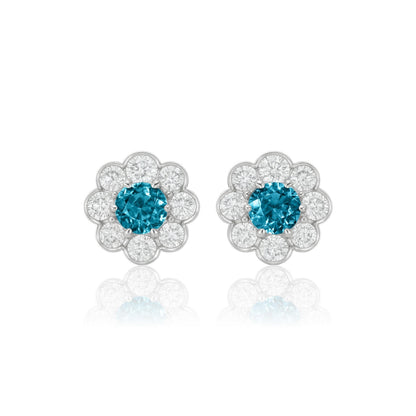 Juno Daisy Stud Earrings – Teal Blue Spinel
