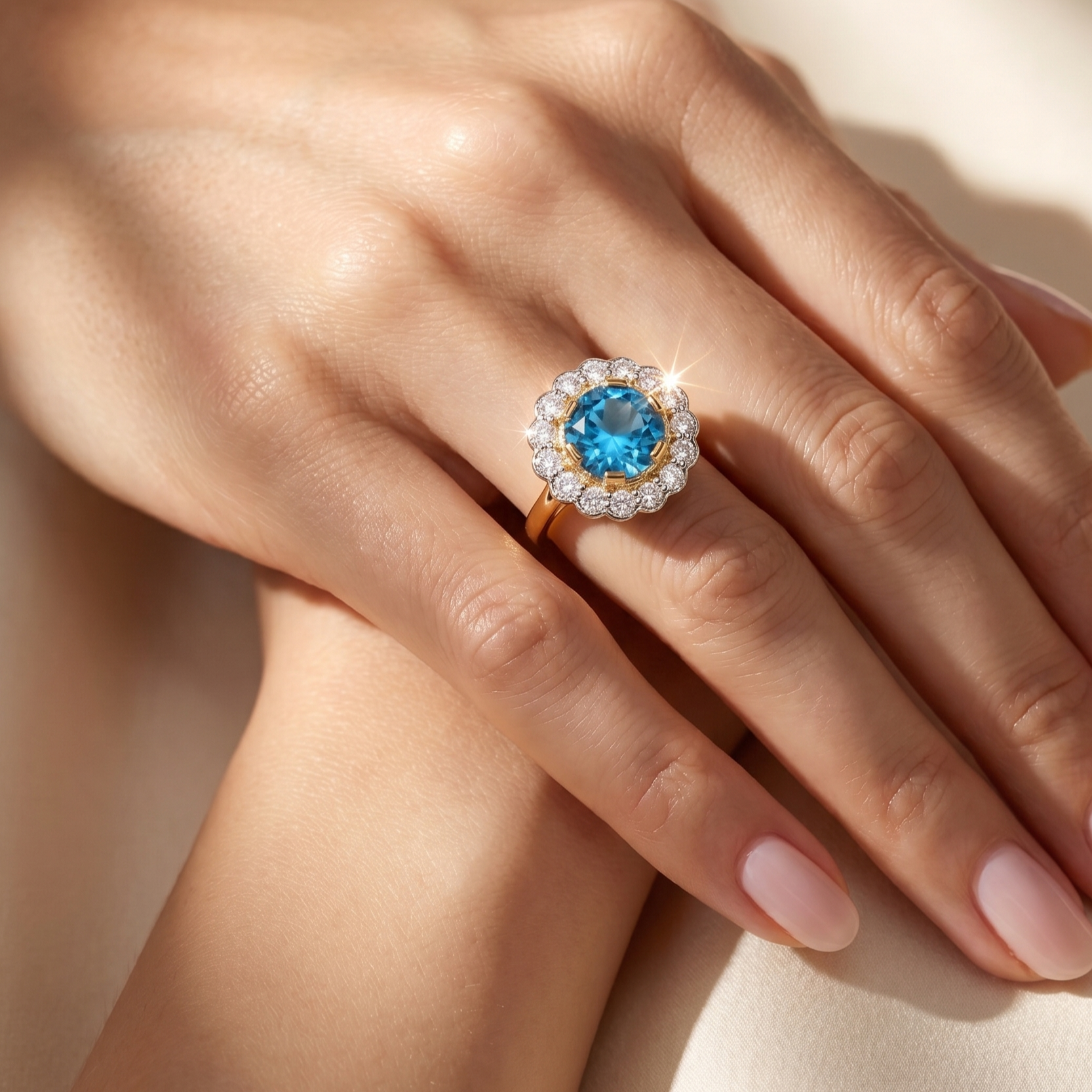 Juno Daisy Ring – Teal Blue Spinel
