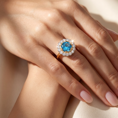 Juno Daisy Ring – Teal Blue Spinel