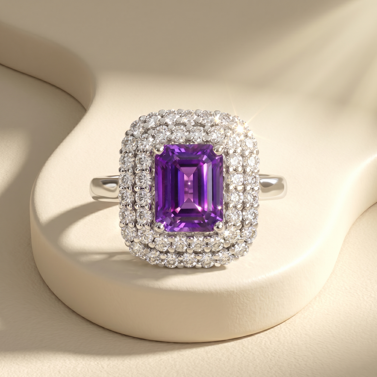 Nexus Double Halo Ring – Purple Sapphire