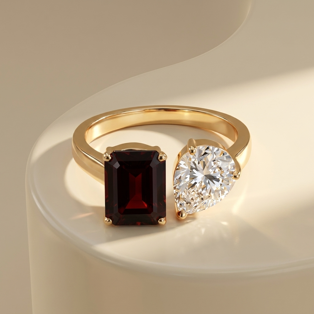 Nova Toi & Moi Ring – Deep Red Garnet