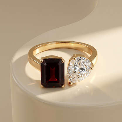 Nova Toi & Moi Ring – Deep Red Garnet