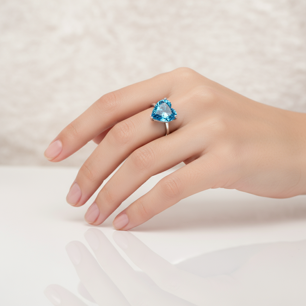 Amore Bold Solitaire Ring – Teal Blue Spinel