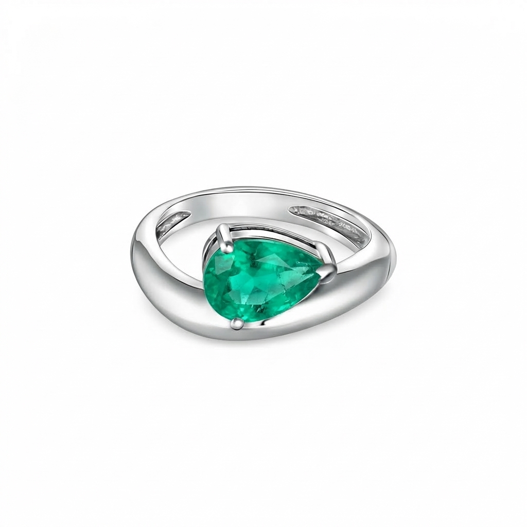 Nova Wave Solitaire Ring – Colombian Green Emerald