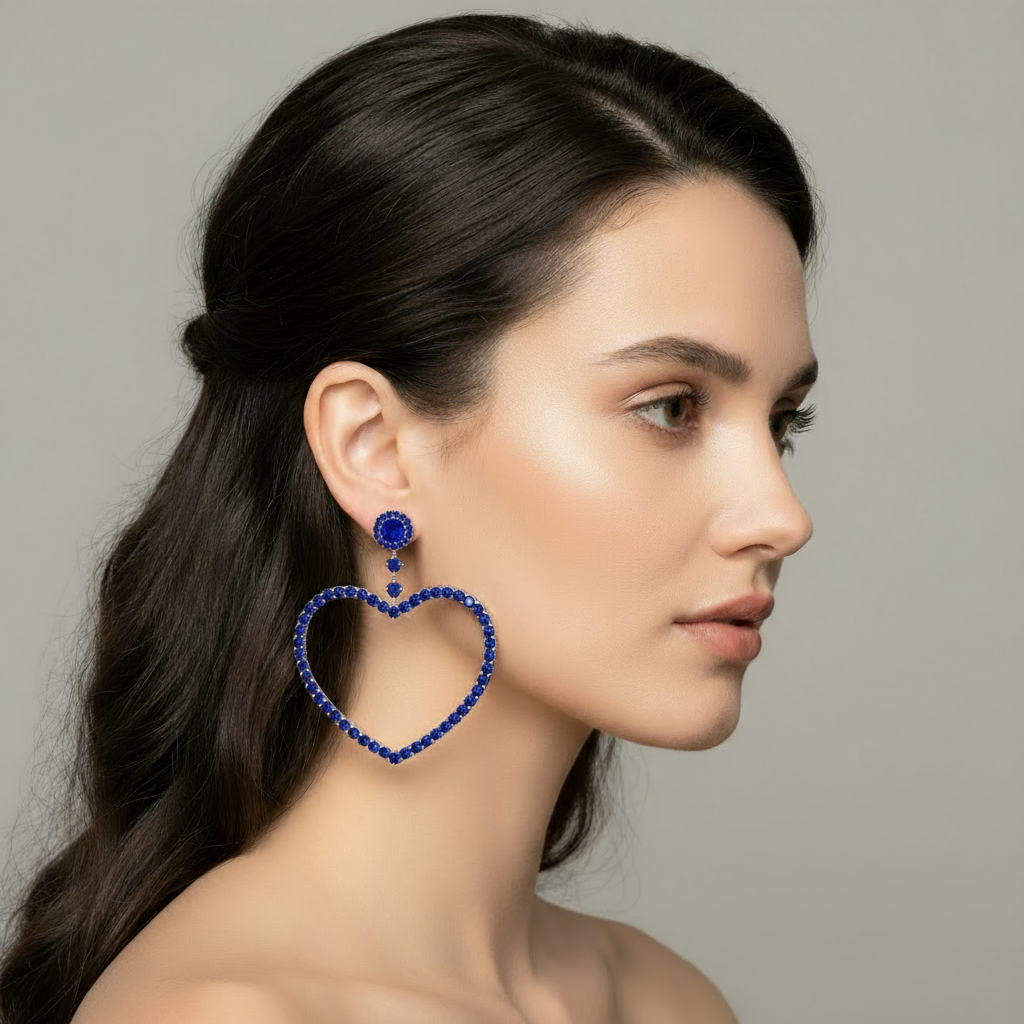 Amore Grand Heart Earrings – Blue Sapphire