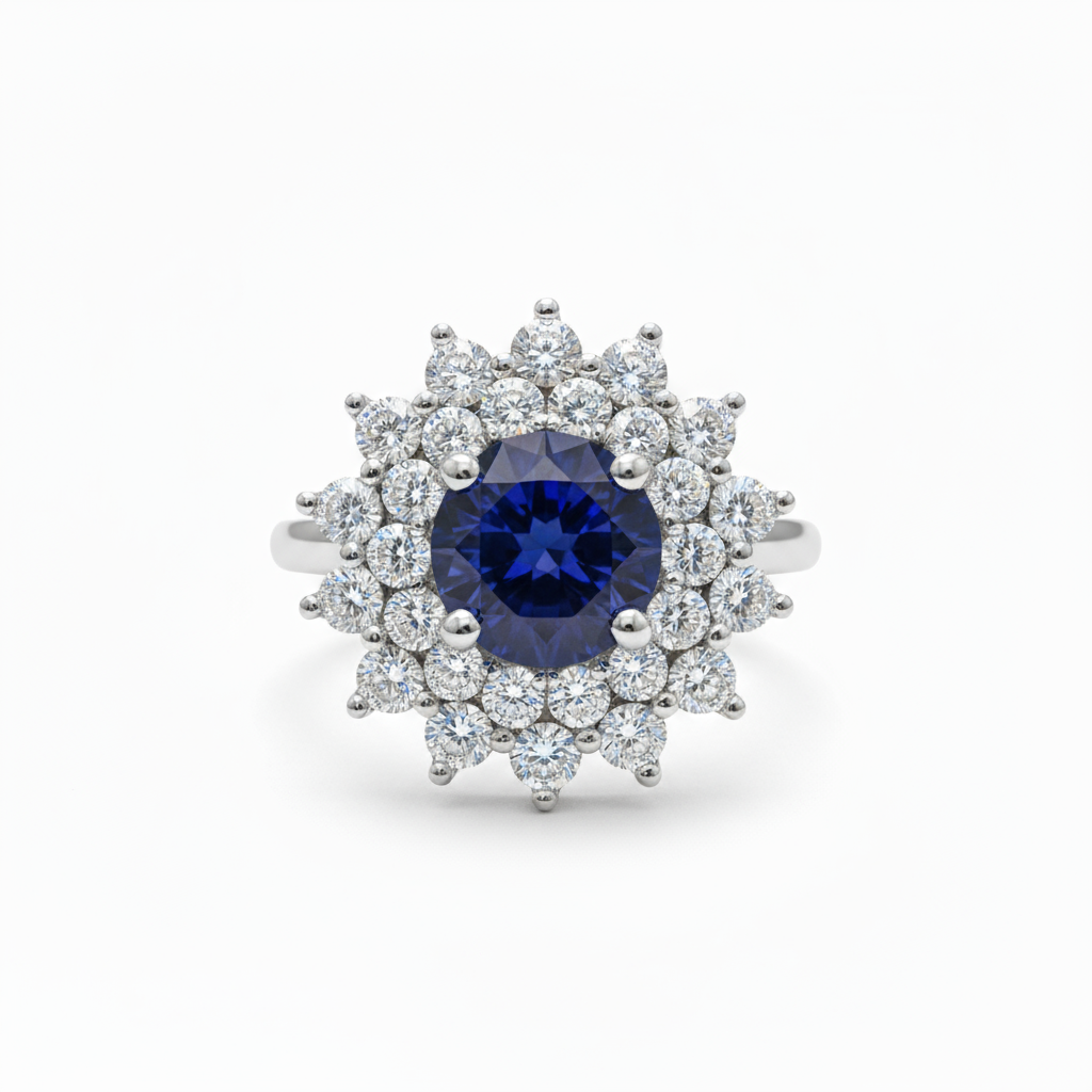 Juno Flower Ring – Blue Sapphire