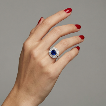 Aria Double Halo Ring – Blue Sapphire
