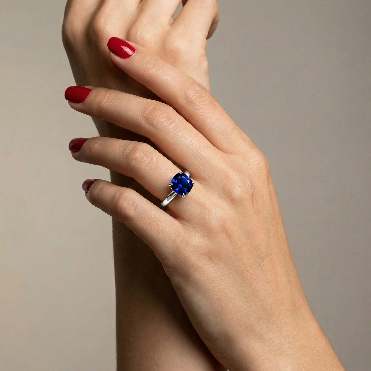 Aria Cushion Solitaire Ring – Blue Sapphire
