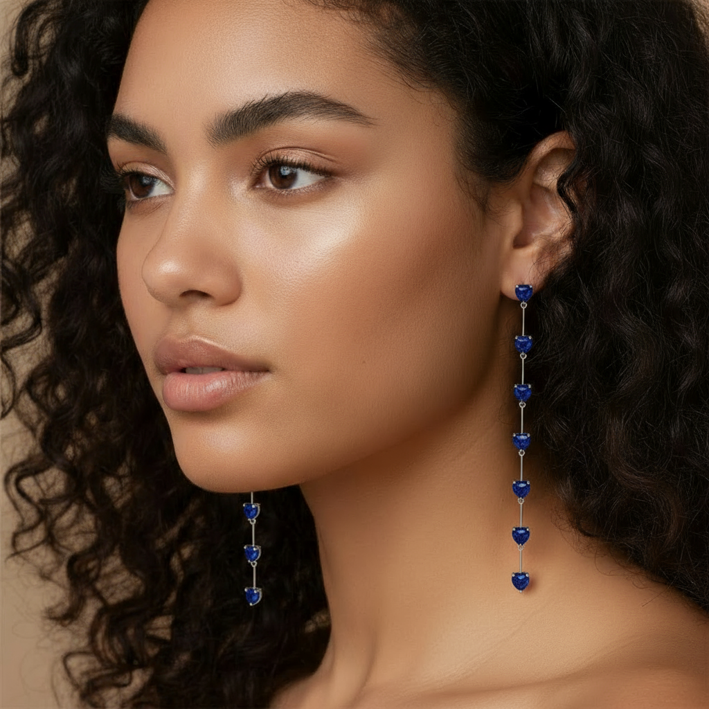 Amore Long Drop Earrings – Blue Sapphire