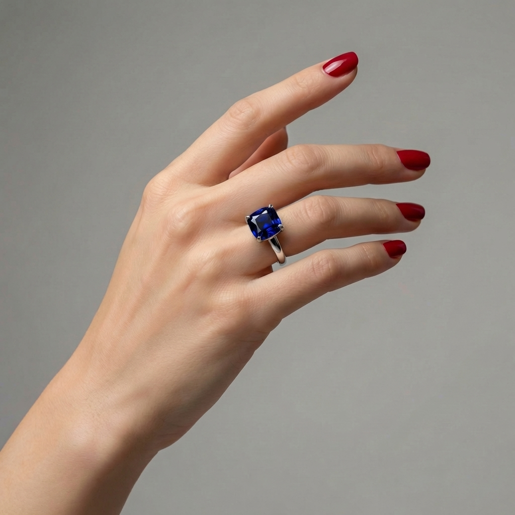 Aria Cushion Solitaire Ring – Blue Sapphire