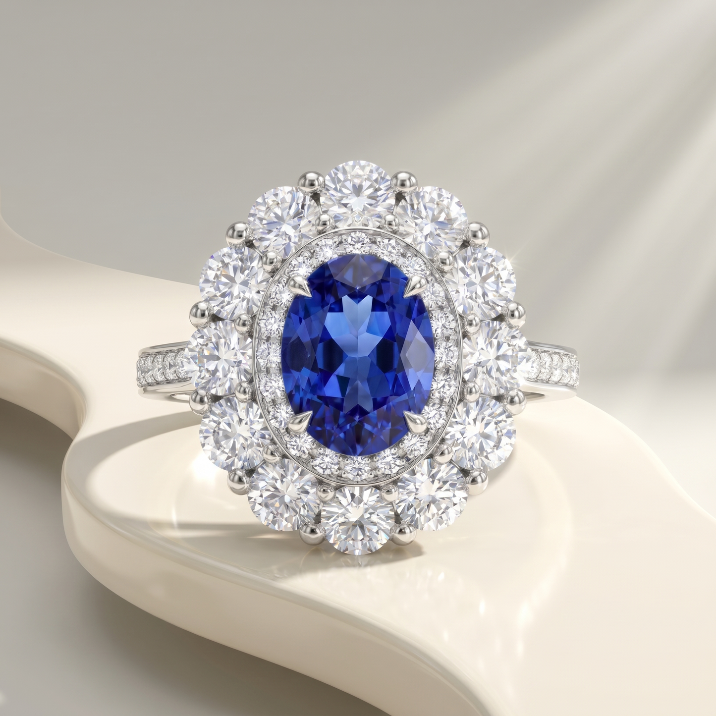 Velara Double Halo Ring – Blue Sapphire