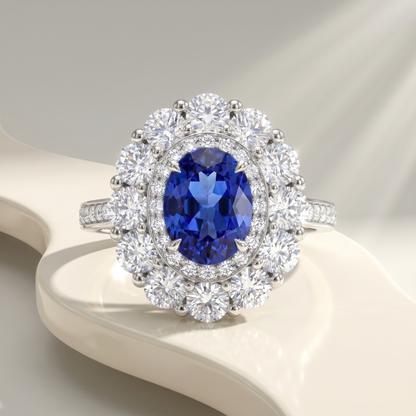Velara Double Halo Ring – Blue Sapphire