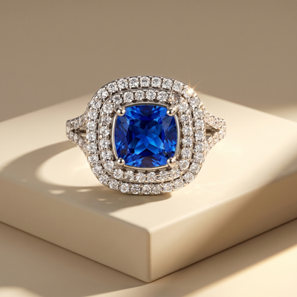Aria Double Halo Ring – Blue Sapphire