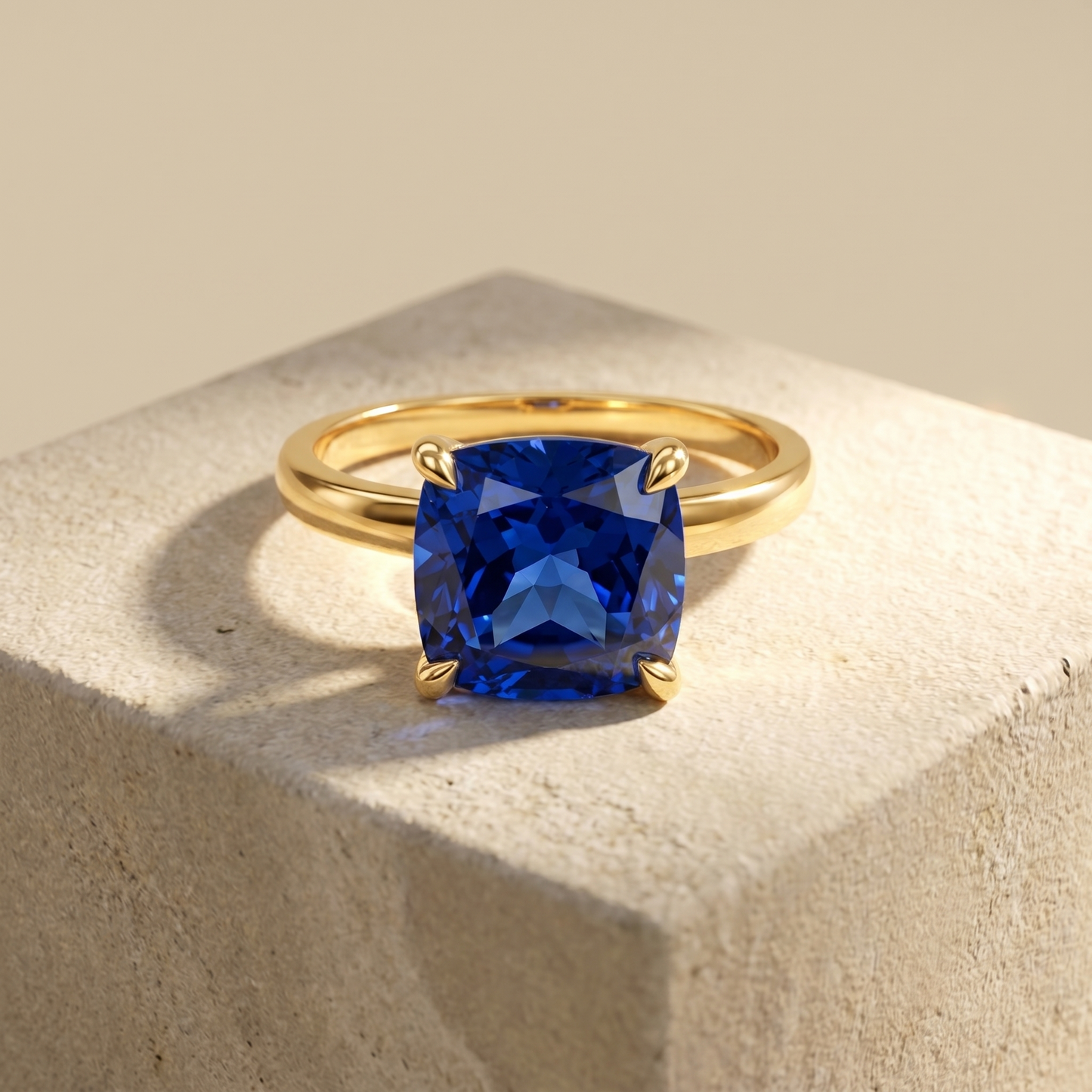Aria Cushion Solitaire Ring – Blue Sapphire