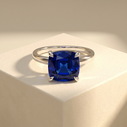 Aria Cushion Solitaire Ring – Blue Sapphire