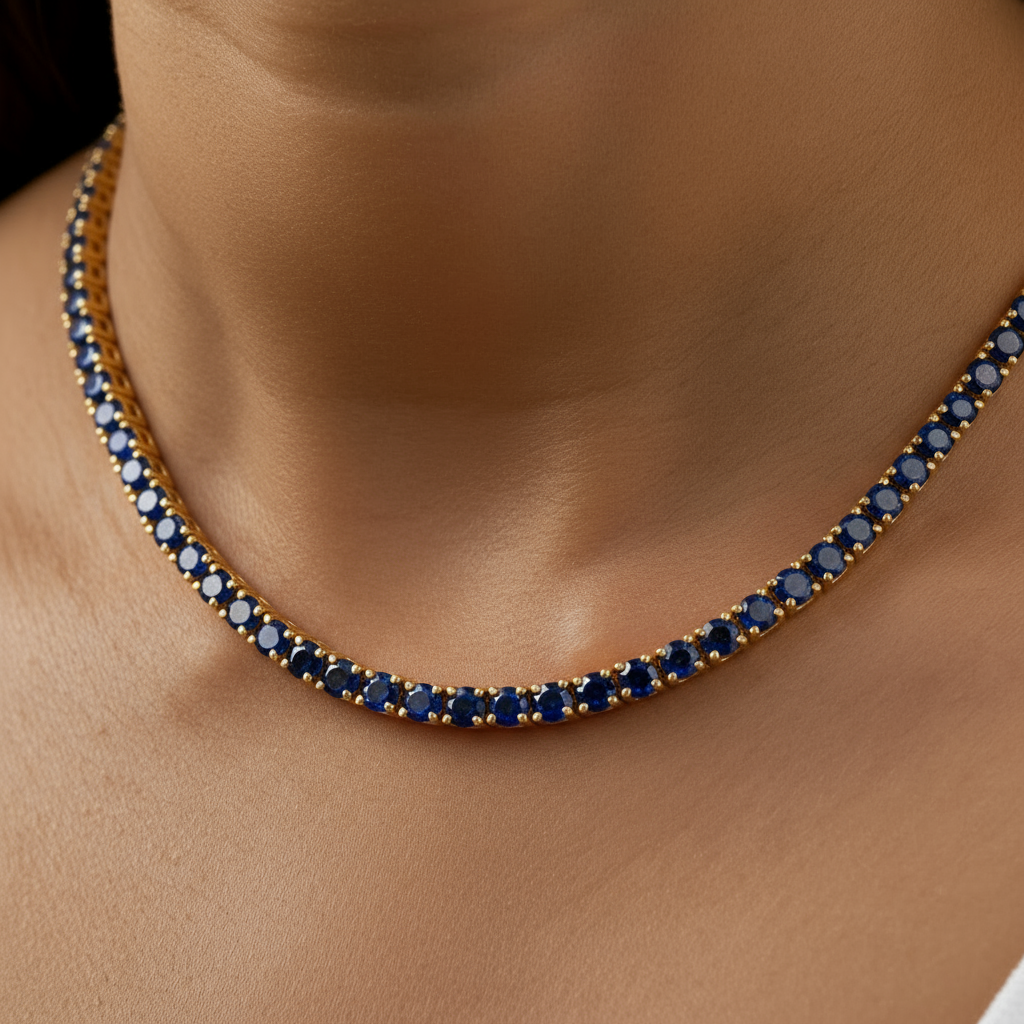 Juno Grande Tennis Necklace – Blue Sapphire