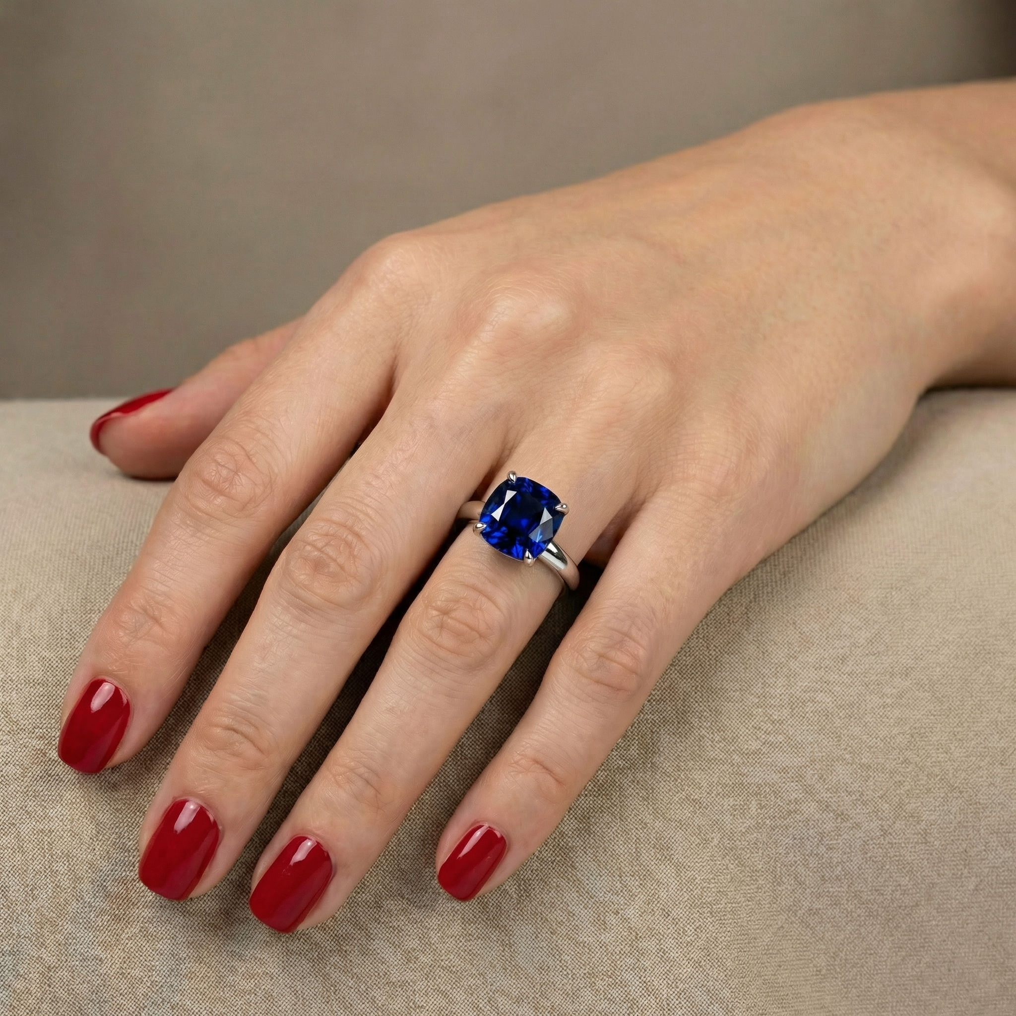Aria Cushion Solitaire Ring – Blue Sapphire