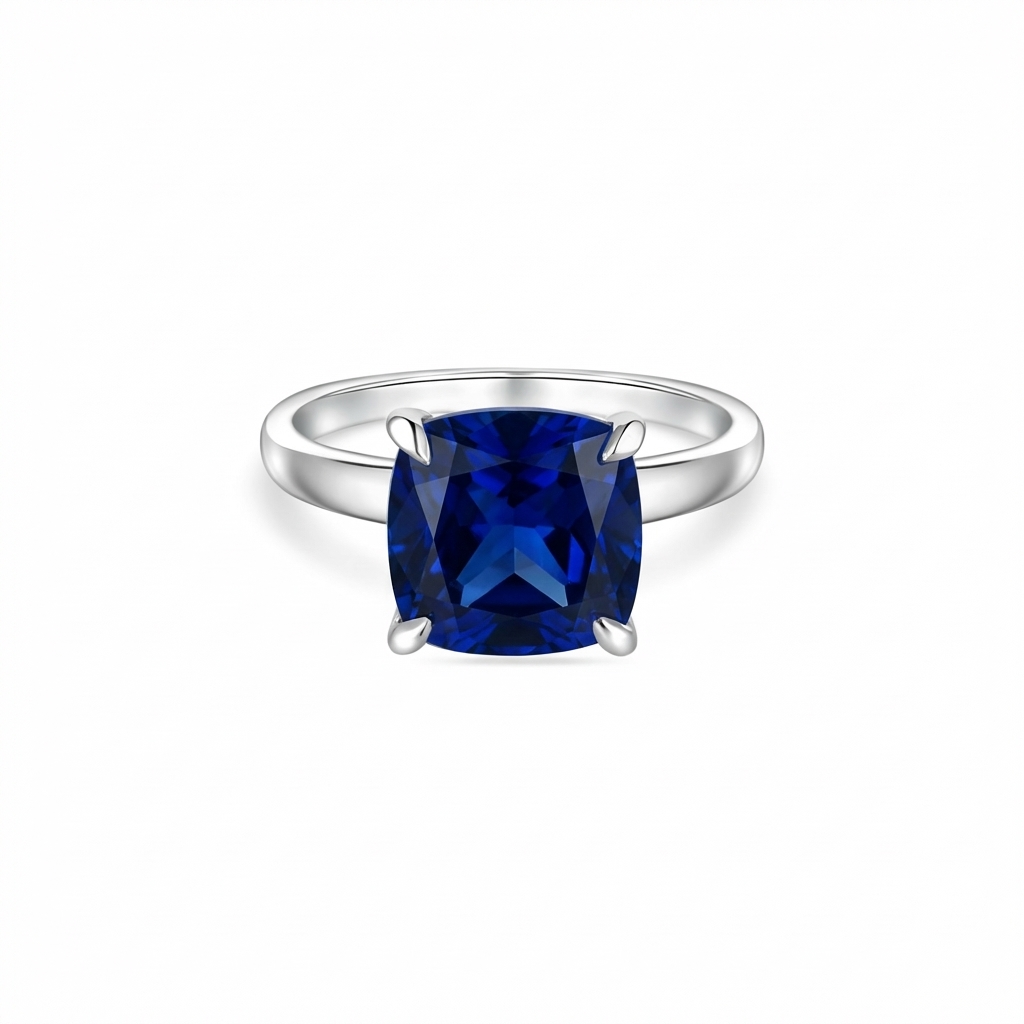 Aria Cushion Solitaire Ring – Blue Sapphire