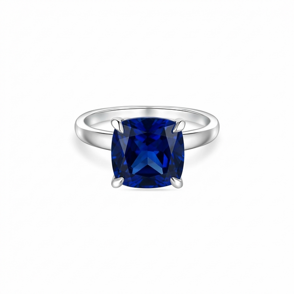 Aria Cushion Solitaire Ring – Blue Sapphire