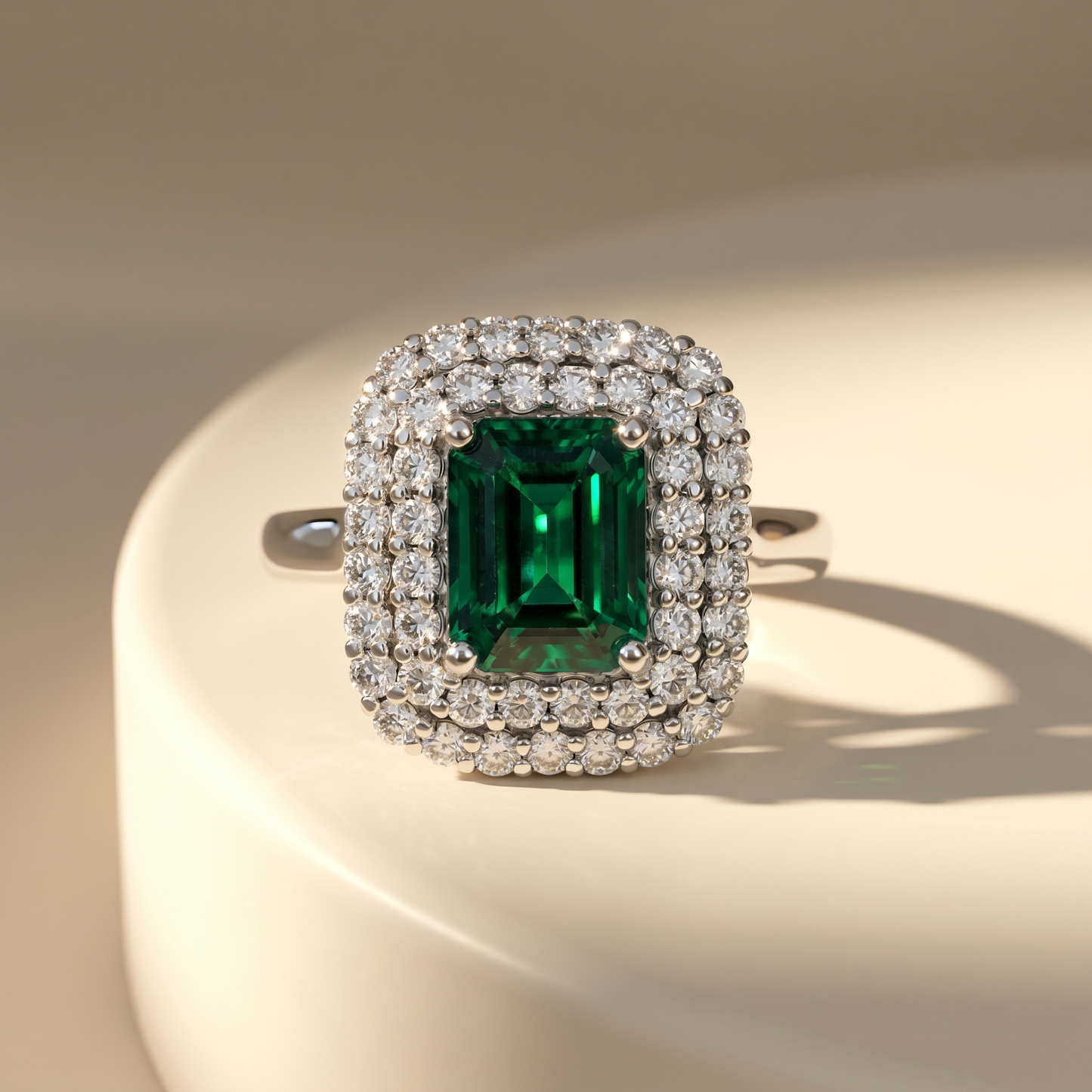 Nexus Double Halo Ring – Zambian Green Emerald