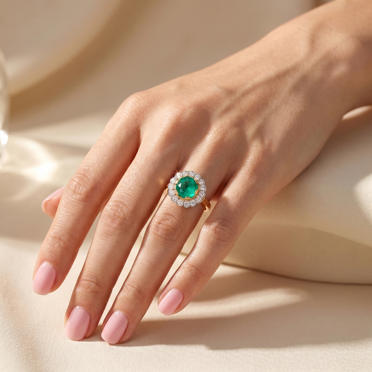 Juno Daisy Ring – Colombian Green Emerald