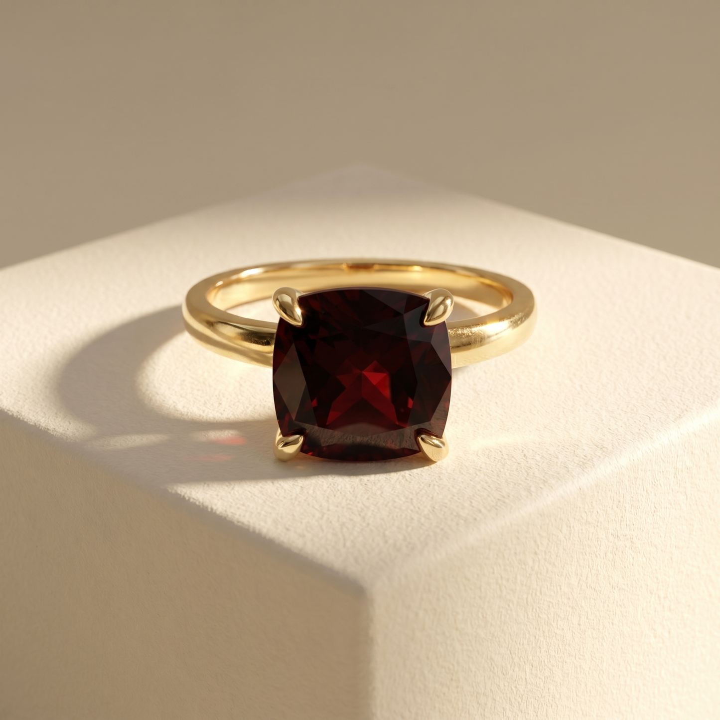 Aria Cushion Solitaire Ring – Deep Red Garnet