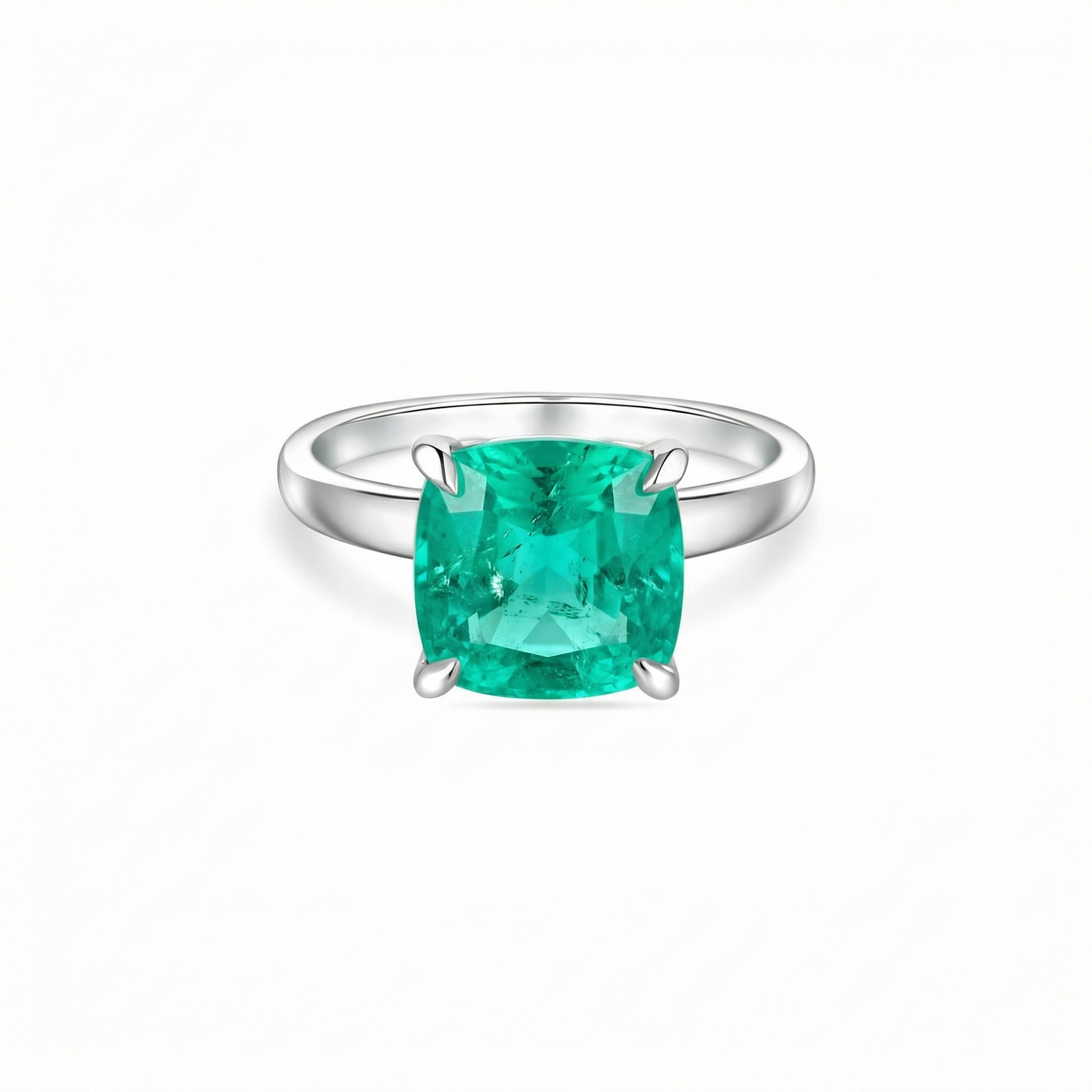 Aria Cushion Solitaire Ring – Colombian Green Emerald
