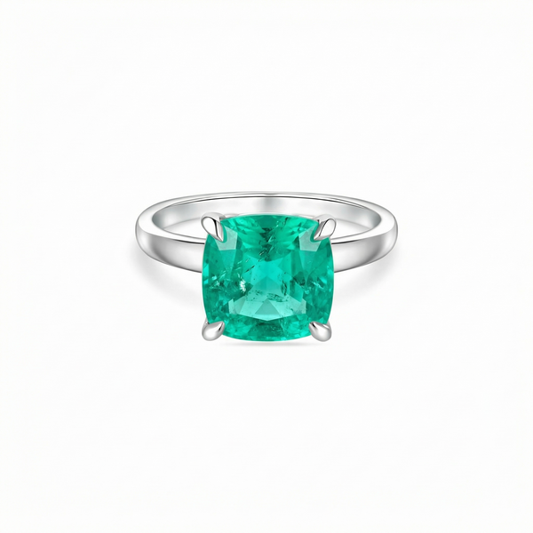 Aria Cushion Solitaire Ring – Colombian Green Emerald