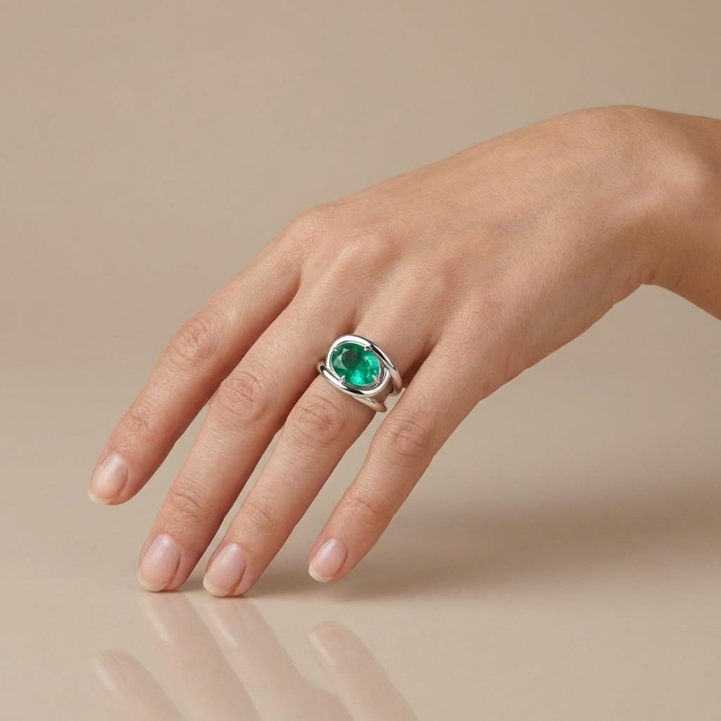 Velara Twist Ring – Colombian Green Emerald