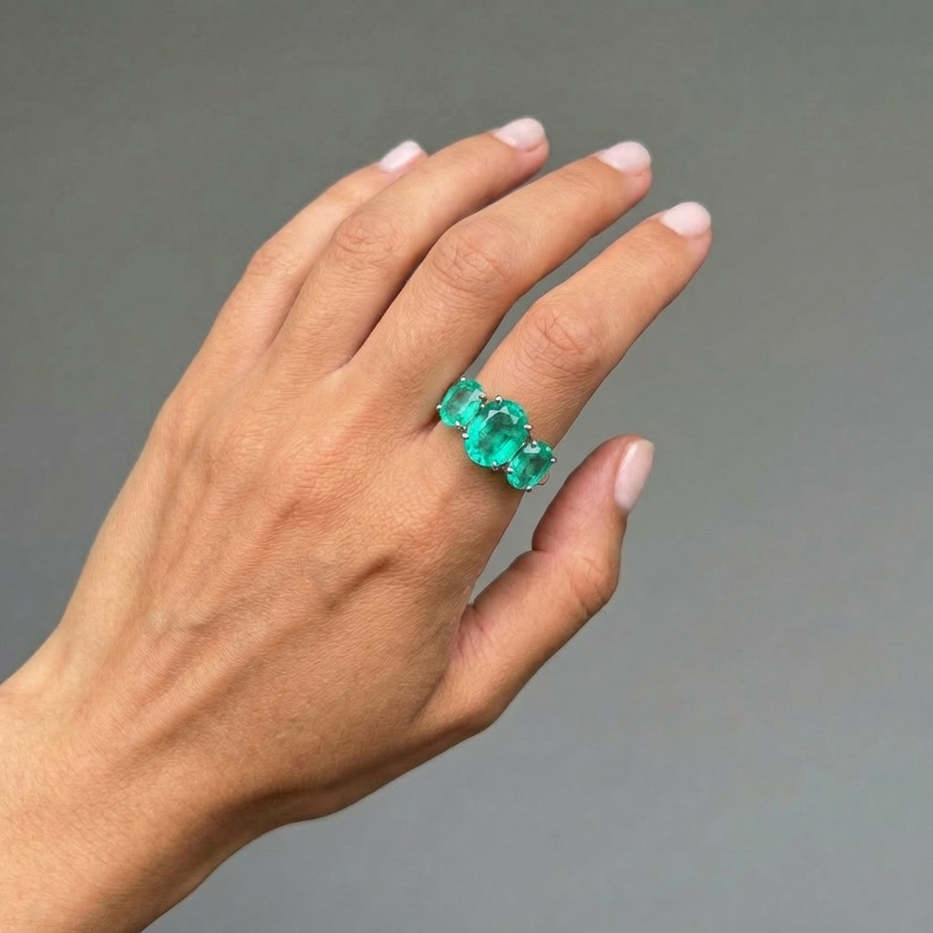 Velara Grand Trilogy Ring – Colombian Green Emerald