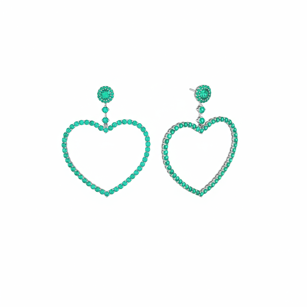 Amore Grand Heart Earrings – Colombian Green Emerald