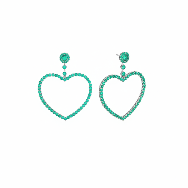 Amore Grand Heart Earrings – Colombian Green Emerald