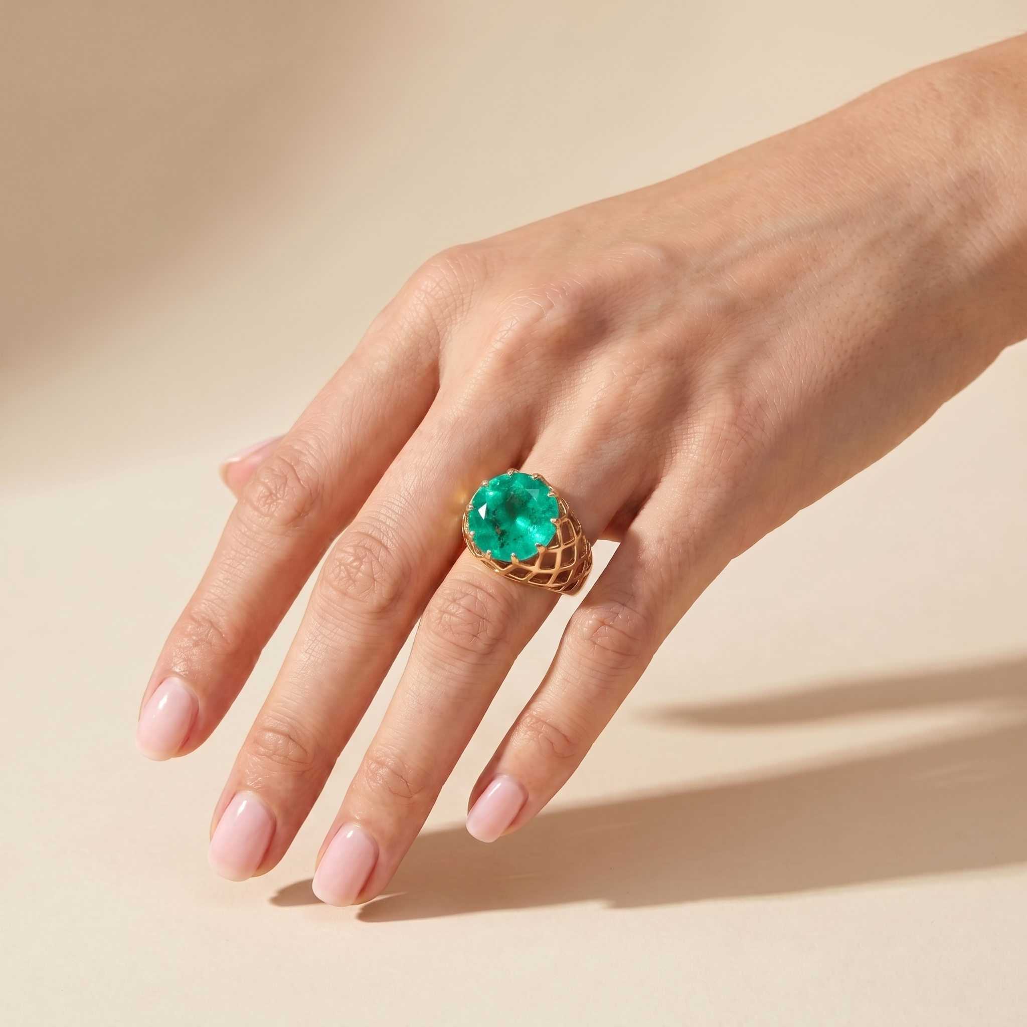 Juno Trellis Ring – Colombian Green Emerald