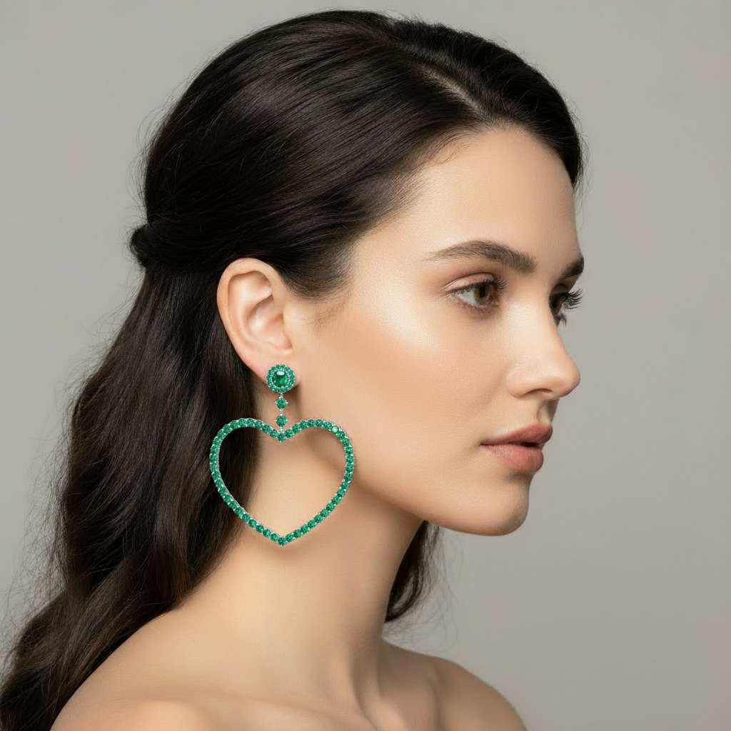 Amore Grand Heart Earrings – Colombian Green Emerald