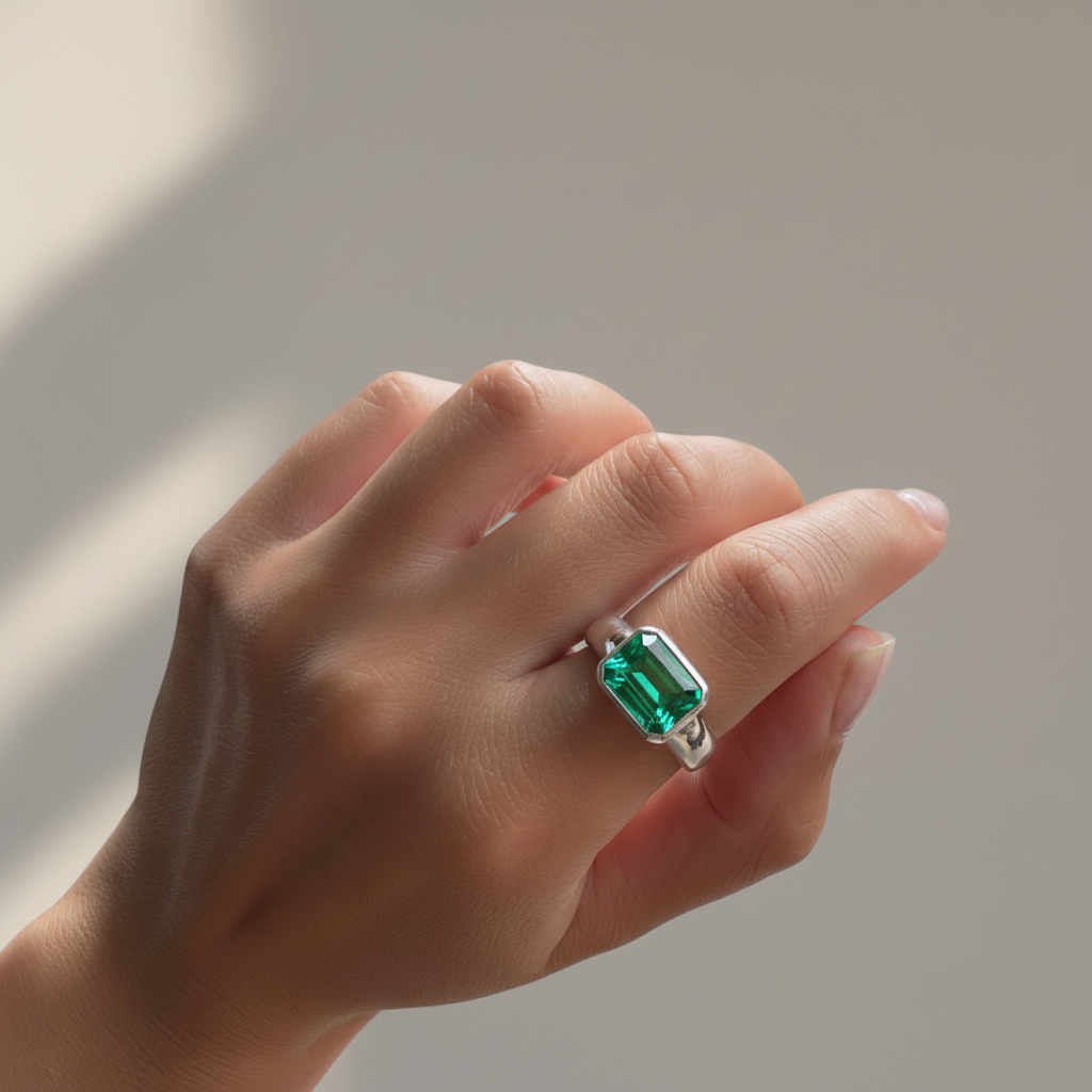 Nexus Lateral Solitaire Ring – Colombian Green Emerald