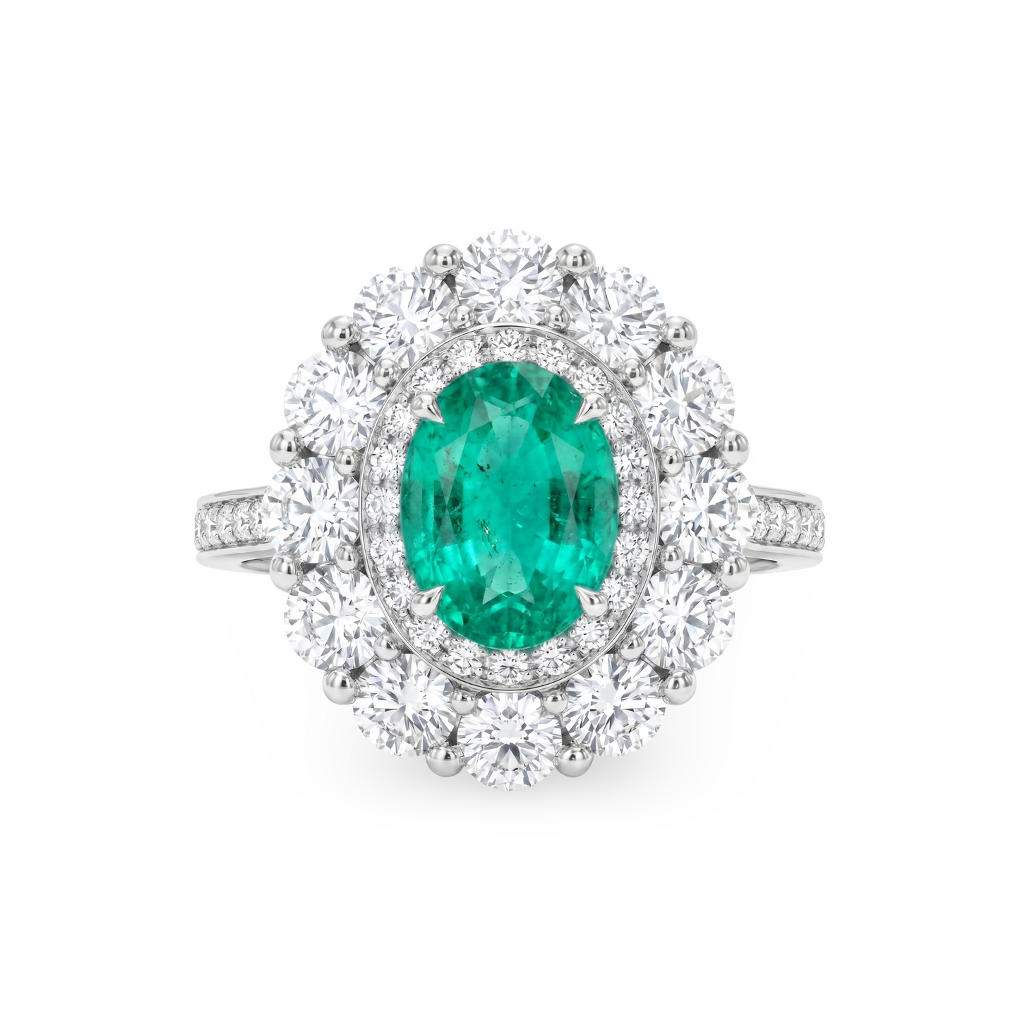 Velara Double Halo Ring – Colombian Green Emerald